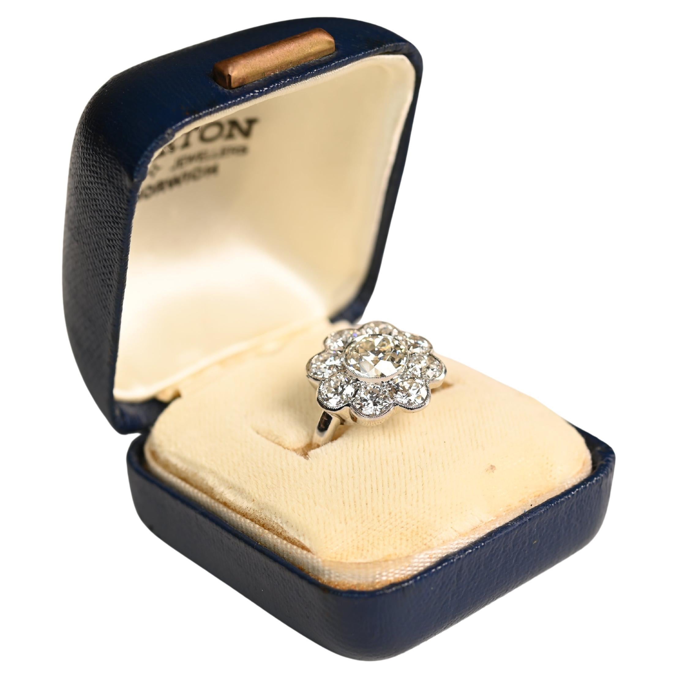 Old European Cut Diamond Floral Cluster Ring (GIA Approx. 1.50-Carats), Platinum