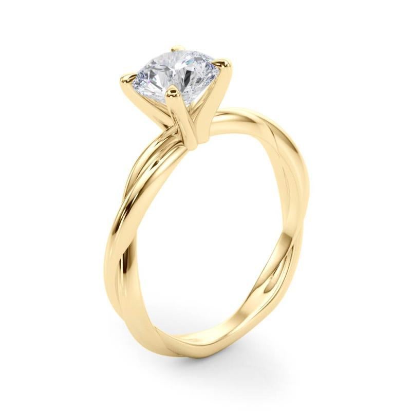 Donna GIA 1,57ct Anello con diamante rotondo intrecciato a fascia solitario in oro giallo in vendita