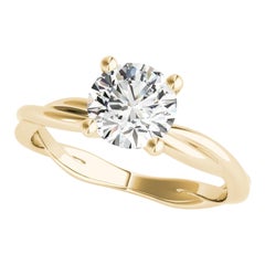 GIA 1,57ct Anello con diamante rotondo intrecciato a fascia solitario in oro giallo
