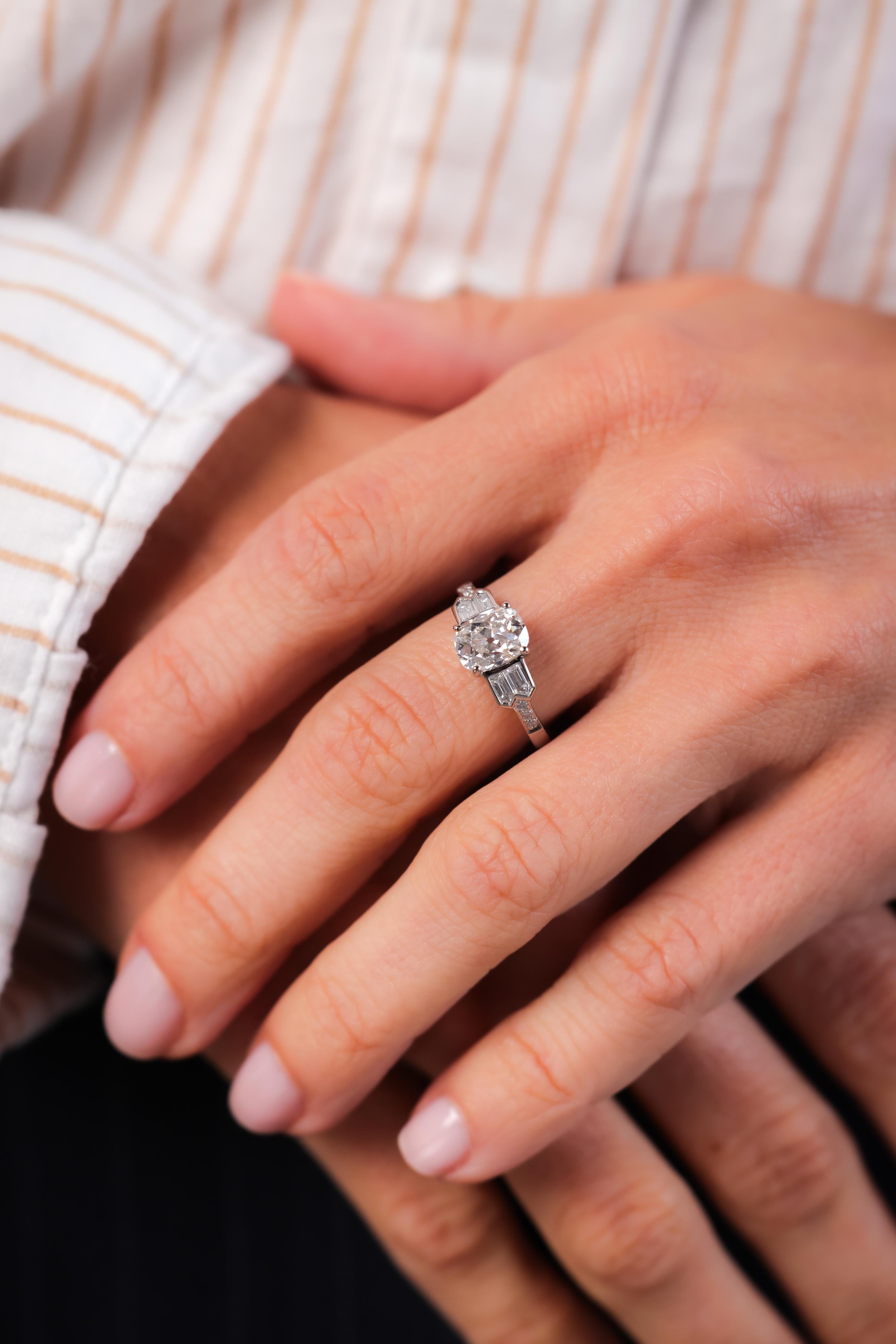 Old Mine Cut GIA 1.58 Carat Old Mine Diamond Platinum Engagement Ring For Sale