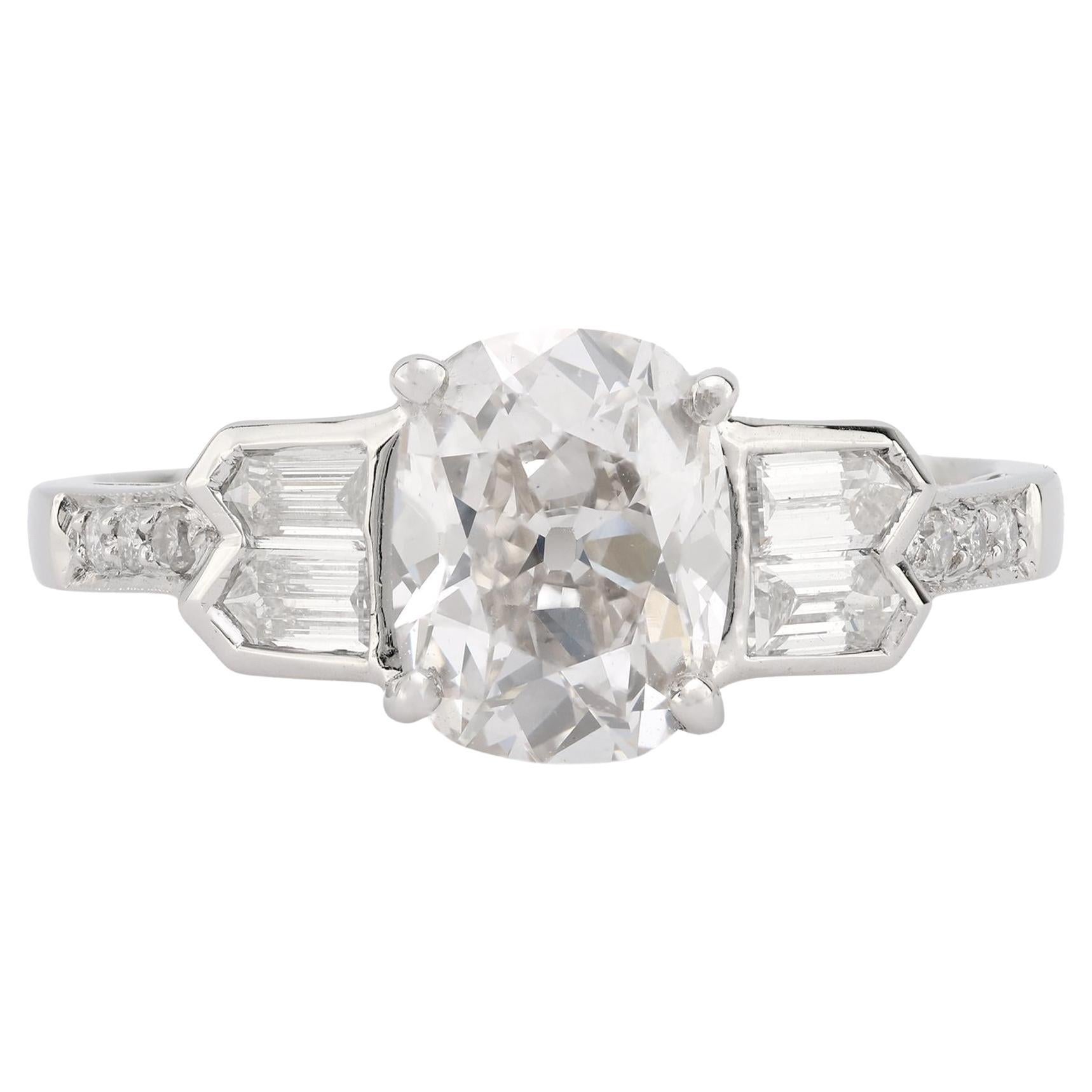 GIA 1.58 Carat Old Mine Diamond Platinum Engagement Ring