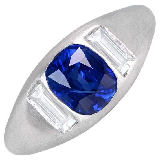 GIA 1.58ct Cushion Cut Kashmir Sapphire Ring, 18k White Gold For Sale