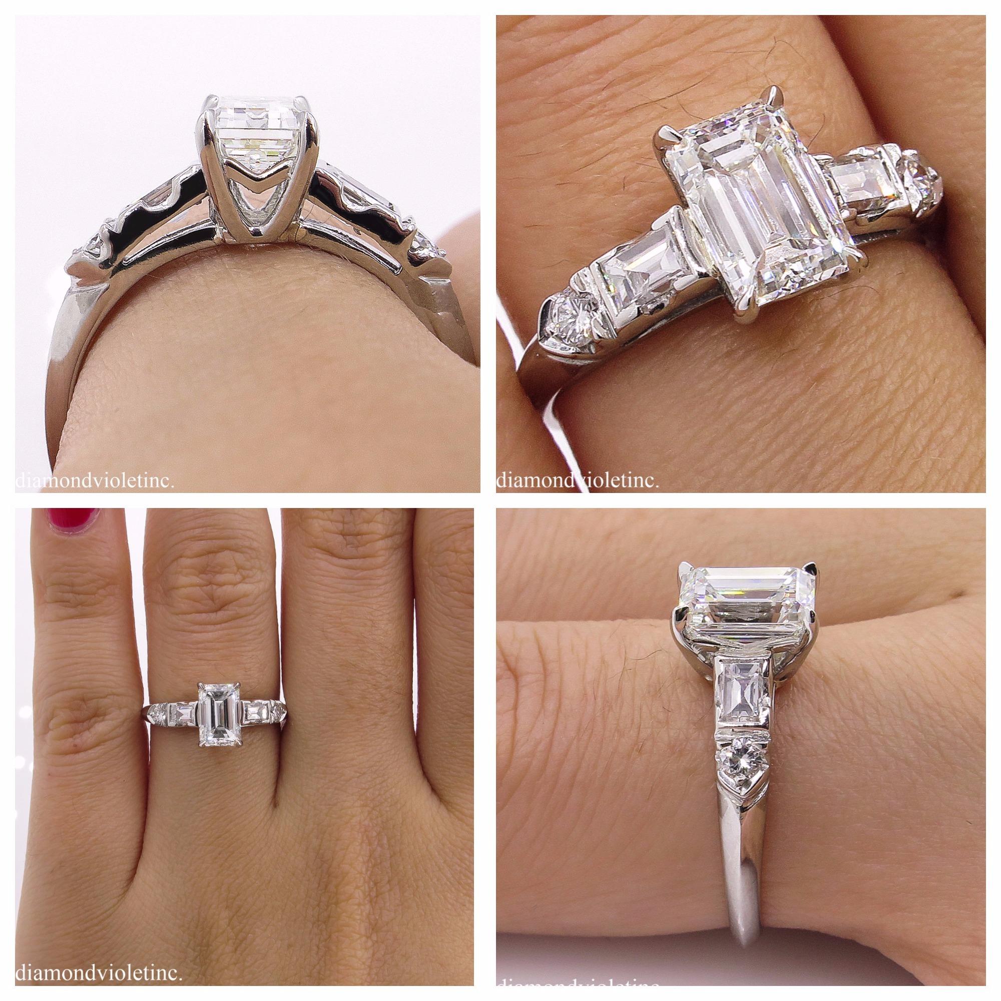 GIA 1.58 Carat Deco Emerald Cut Diamond Engagement Wedding Platinum Ring 9