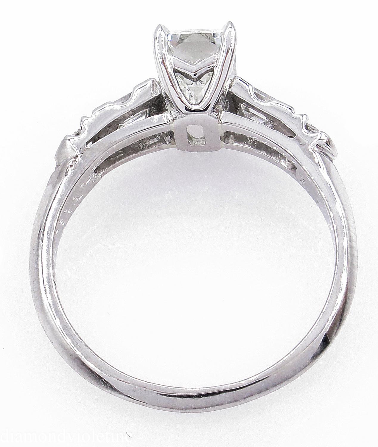 Women's GIA 1.58 Carat Deco Emerald Cut Diamond Engagement Wedding Platinum Ring