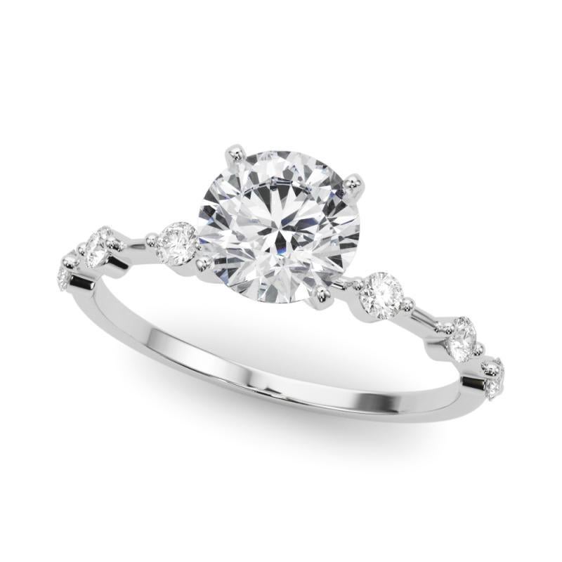 Taglio rotondo GIA 1,58ct Anello con diamante rotondo decorato a fascia di bambù, solitario, in oro bianco in vendita