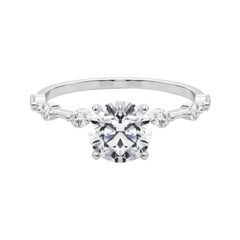 GIA 1.58ct Round Decorated Bamboo Band Solitaire White Gold Diamond Ring