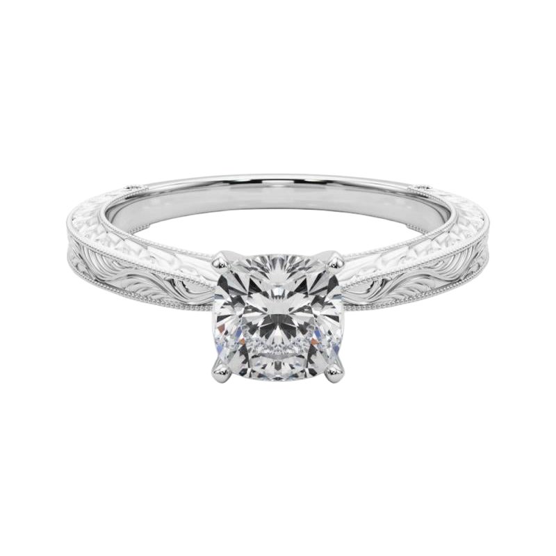 GIA 1.5ct Cuscino Classico Solitario Anello con Diamante Antico Inciso