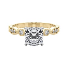 GIA 1.5ct Cushion Marquise & Round Milgrain Bezel Yellow Gold Diamond Ring