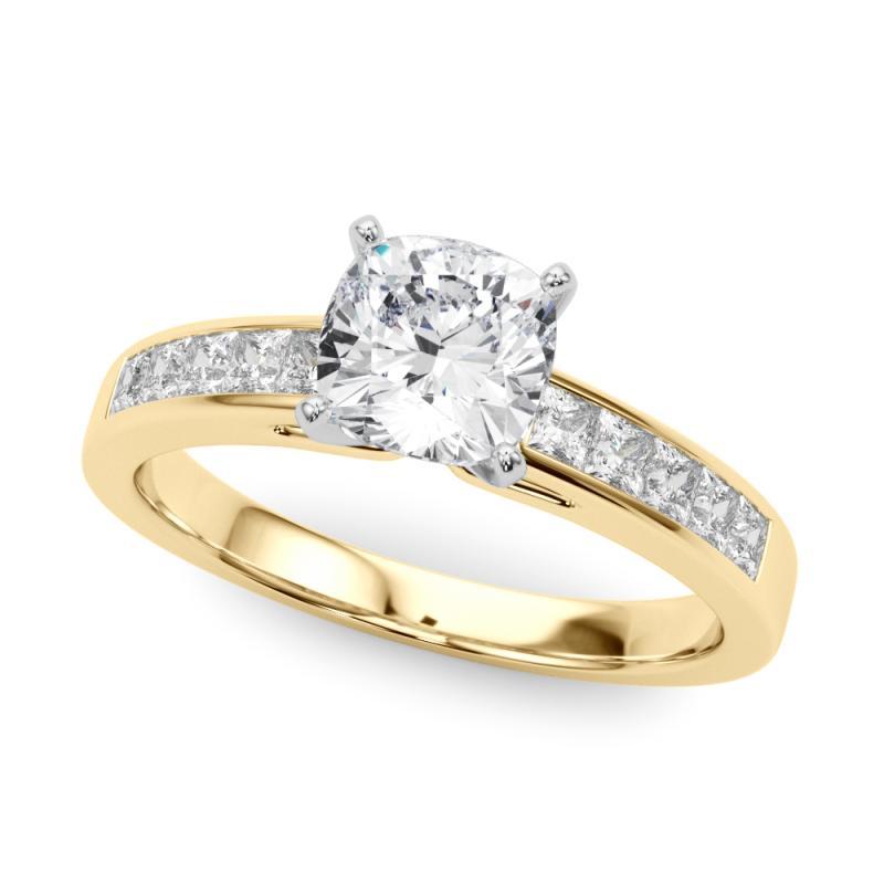 Taglio cuscino GIA 1,5ct Cuscino Principessa Canale Solitario Centro Anello di Diamanti in Oro Giallo in vendita