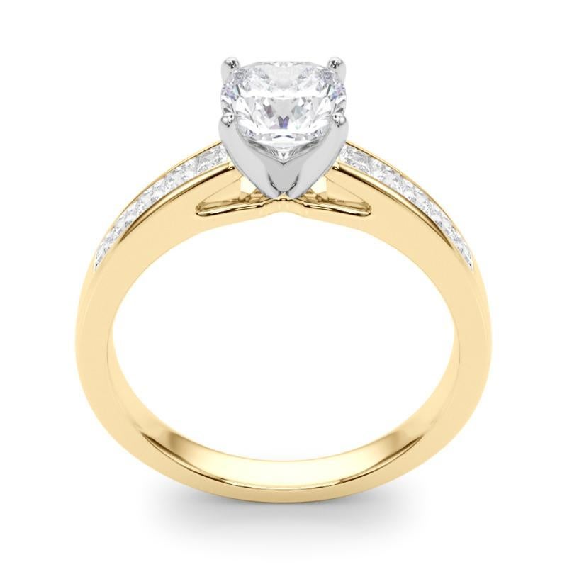 Donna GIA 1,5ct Cuscino Principessa Canale Solitario Centro Anello di Diamanti in Oro Giallo in vendita