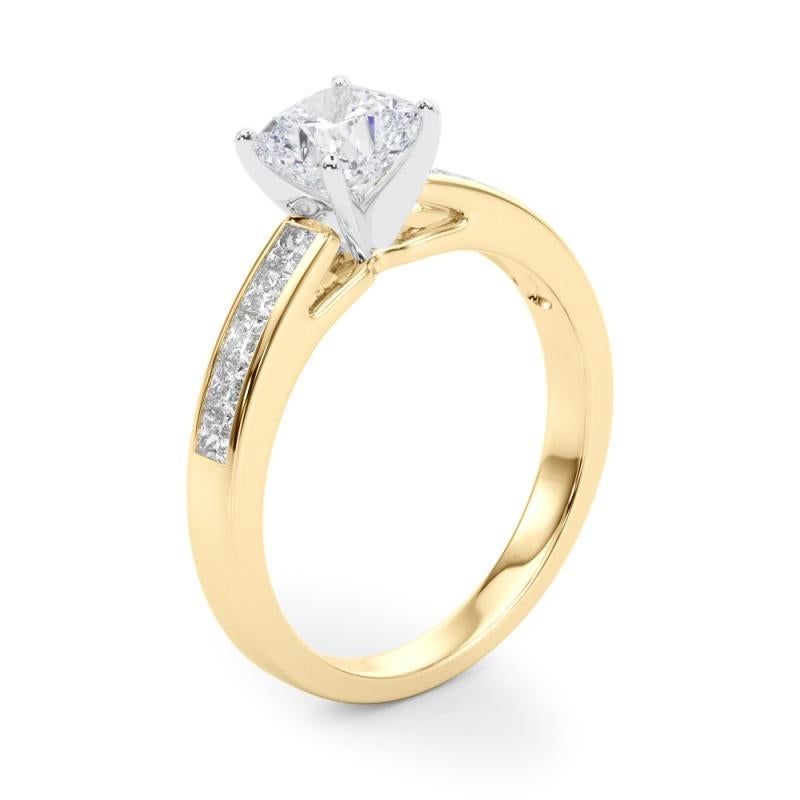 GIA 1,5ct Cuscino Principessa Canale Solitario Centro Anello di Diamanti in Oro Giallo in vendita 1