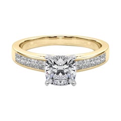 GIA 1.5ct Cushion Princess Channel Solitaire Center Yellow Gold Diamond Ring