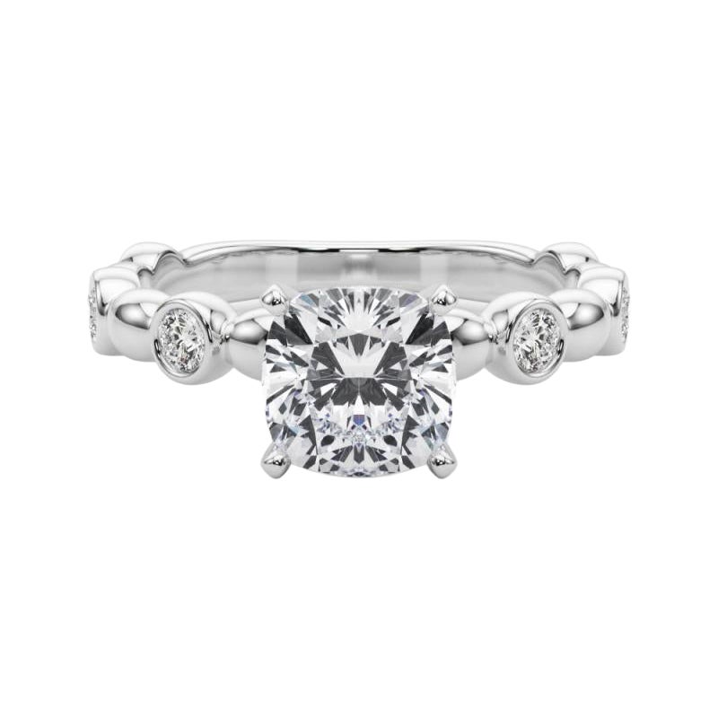 GIA 1.5ct Cushion Side Stone Bezel Band Solitaire Diamond Ring