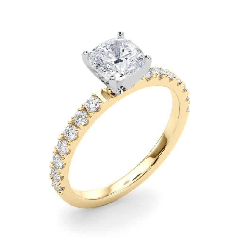 GIA 1.5ct Cushion Solitaire avec Demi-Eternité Bague diamant en or jaune 18K Pour femmes en vente