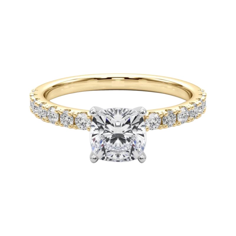 GIA 1.5ct Cushion Solitaire avec Demi-Eternité Bague diamant en or jaune 18K