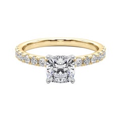 GIA 1.5ct Cushion Solitaire avec Demi-Eternité Bague diamant en or jaune 18K