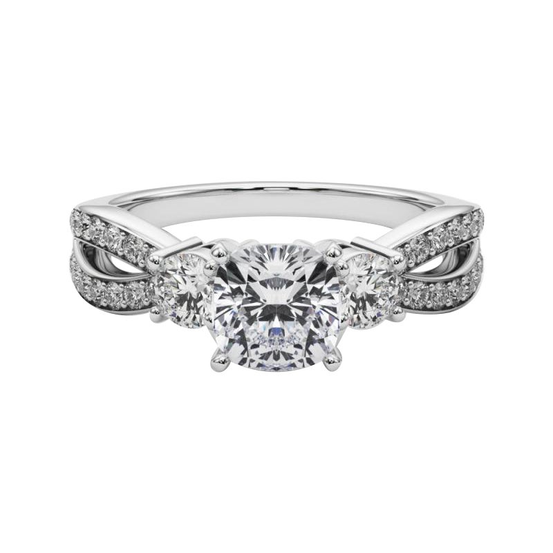 GIA 1.5ct Cuscino a Tre Pietre Split Shank Pave  Anello con diamante
