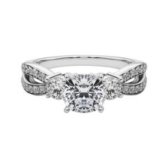 GIA 1.5ct Cuscino a Tre Pietre Split Shank Pave  Anello con diamante