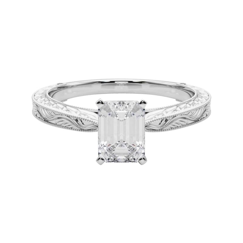 GIA 1.5ct Smeraldo Classico Solitario Anello con Diamante Antico Inciso