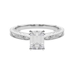 GIA 1.5ct Smeraldo Classico Solitario Anello con Diamante Antico Inciso