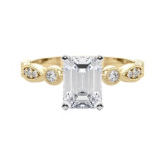 GIA 1.5ct Emerald Marquise & Round Milgrain Bezel Yellow Gold Diamond Ring