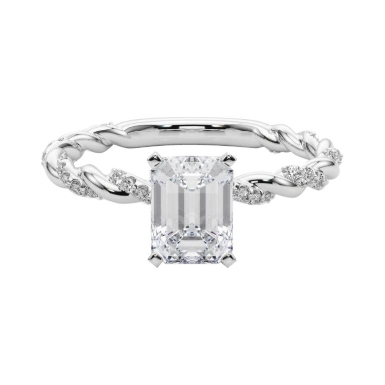 GIA 1,5ct Smeraldo Micro Pave Fascia a treccia intrecciata  Anello con diamante