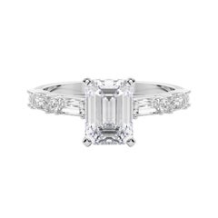 GIA 1.5ct Emerald Round
Baguette Channel Band 18K White Gold Diamond Ring