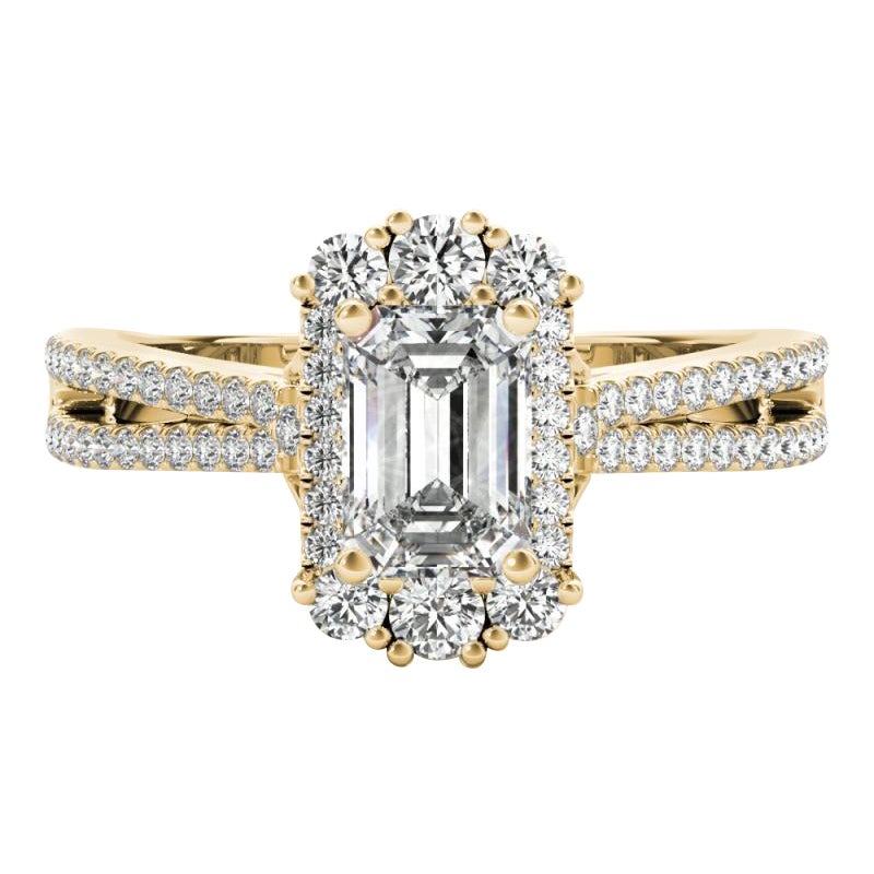 GIA 1.5ct Emerald Snowflake Cluster Split Shank 18K Yellow Gold Diamond Ring