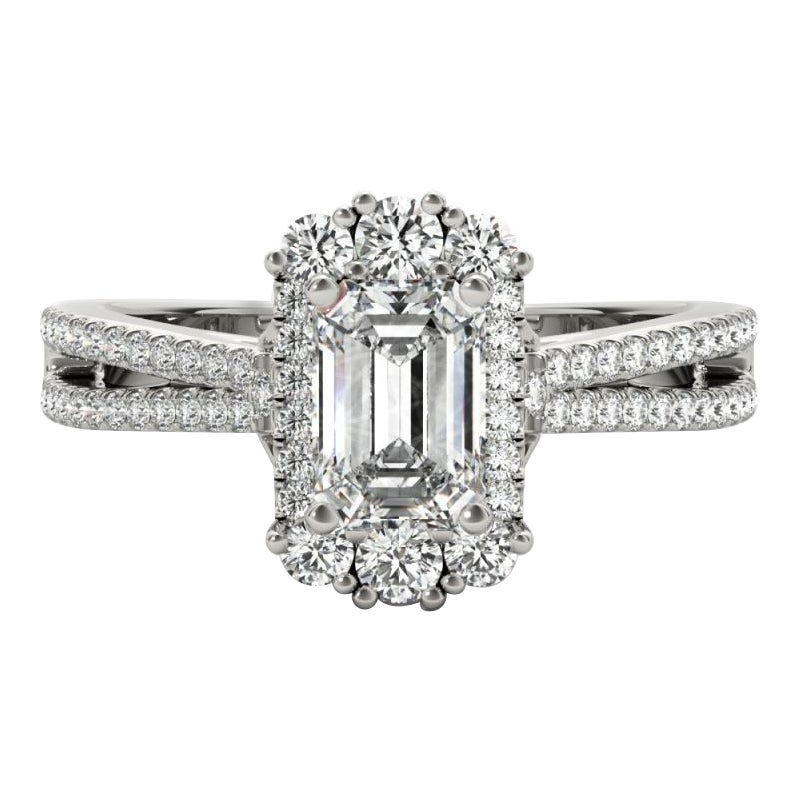 GIA 1.5ct Emerald Snowflake Cluster Split Shank  Diamond Ring