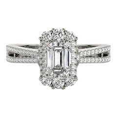 GIA 1.5ct Emerald Snowflake Cluster Split Shank  Diamond Ring