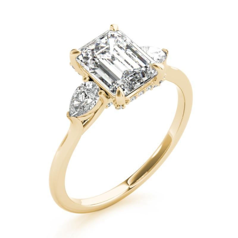 GIA 1,5ct Emerald Three-Stone Decorated Gallery 18K Yellow Gold Diamond Ring (bague à diamant en or jaune 18K) en vente 1