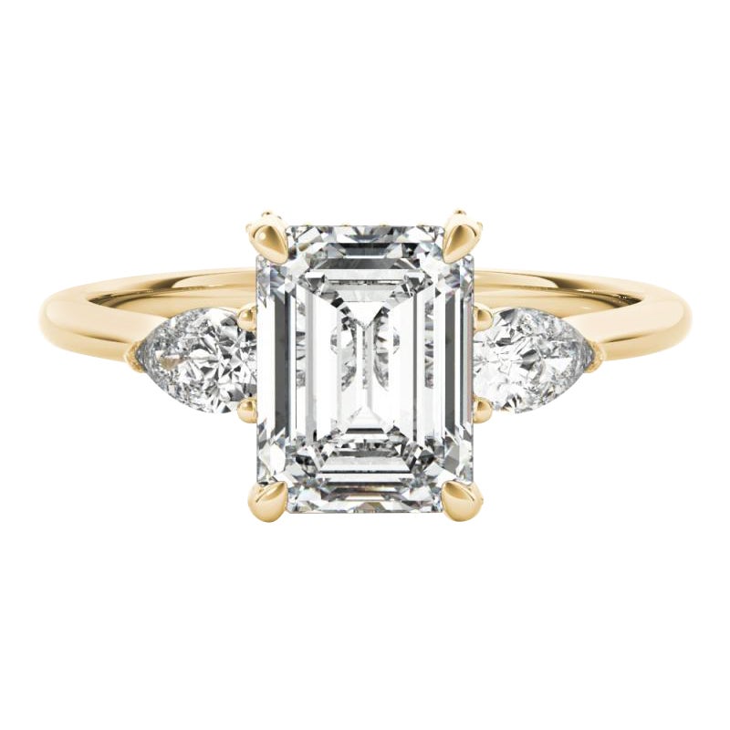 GIA 1,5ct Smeraldo a tre pietre decorato Gallery Anello con diamanti in oro giallo 18K