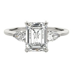 GIA 1.5ct Emerald Three-Stone Decorated Gallery  Diamond Ring