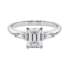 GIA 1.5ct Emerald Three-Stone Tapered Baguette 18K White Gold Diamond Ring