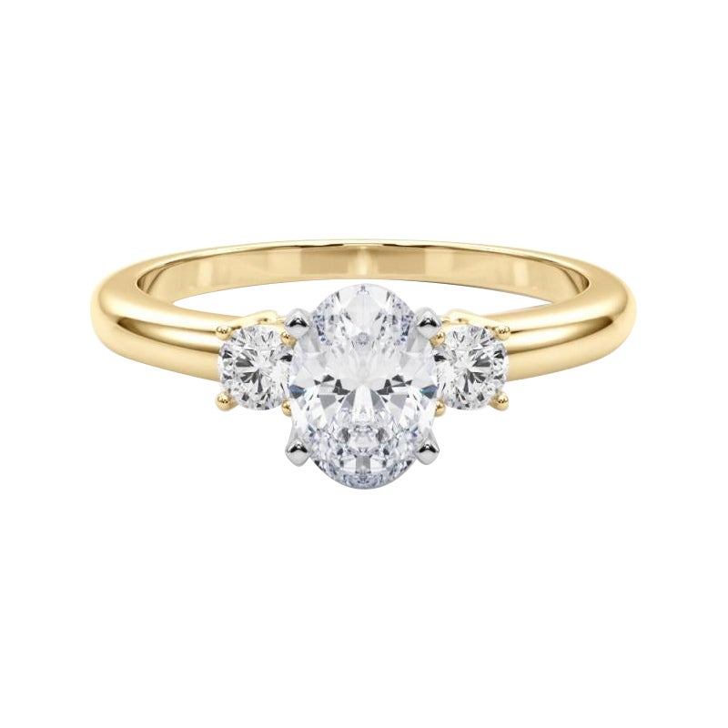 GIA 1.5ct Oval 3-Stone Past, Present & Future 18K Yellow Gold Diamond Ring