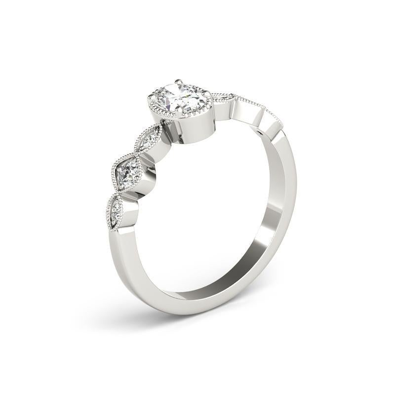 De las mujeres GIA Anillo de diamantes de oro blanco de 18 quilates, engastado en bisel oval de 1,5 quilates, con varias piedras milgrain en venta