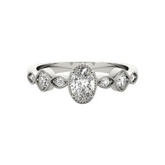 GIA 1.5ct Oval Bezel Set Multi-Stone Milgrain 18K White Gold Diamond Ring