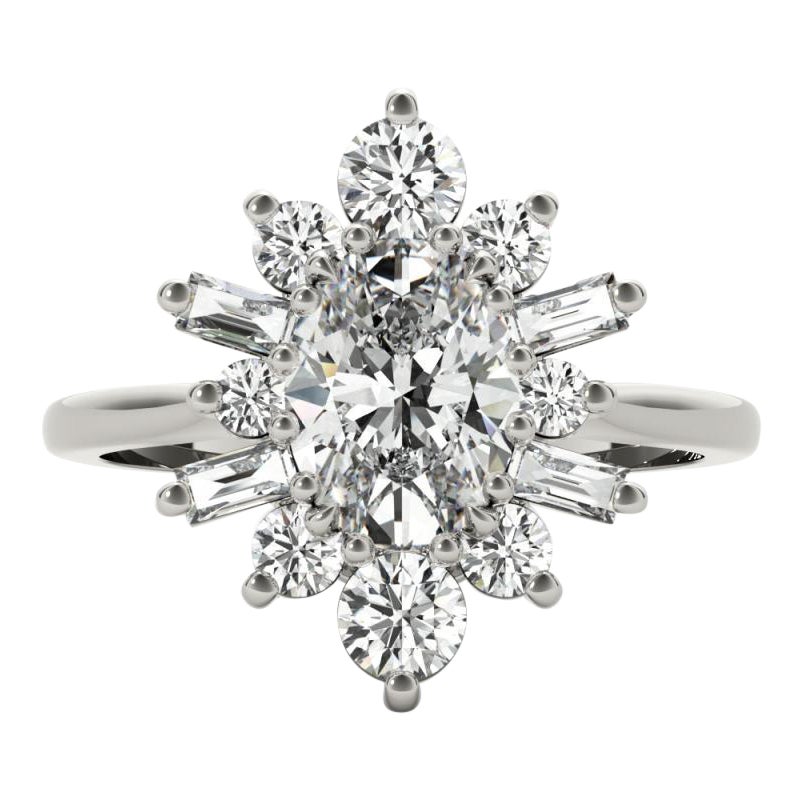 GIA 1,5ct Oval Icy Snowflake Flower Cluster Anello con diamanti in oro bianco 18K