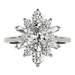 GIA 1,5ct Oval Icy Snowflake Flower Cluster Anello con diamanti in oro bianco 18K