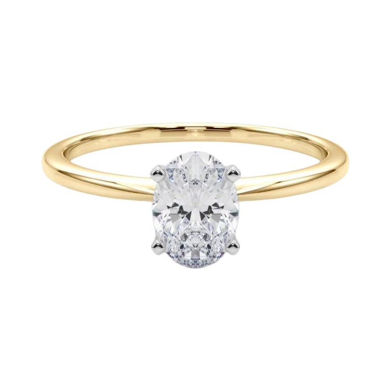 GIA 1,5ct Anello ovale sottile con solitario incastonato in oro giallo 18K
