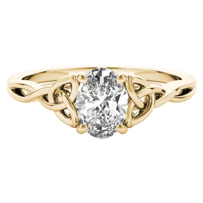 GIA 1.5ct Oval Solitaire Openwork Celtic Knot 18K Yellow Gold Diamond Ring For Sale