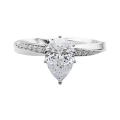GIA 1.5ct Pear Solitaire Twisted Square Band  Diamond Ring