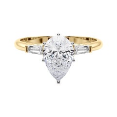 GIA 1.5ct Pear Three-Stone Tapered Baguette 18K Yellow Gold Diamond Ring