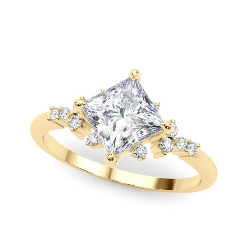 Taglio princess GIA 1,5ct Principessa Cluster Diamond Dewdrop Solitario in oro giallo Anello di diamanti in vendita