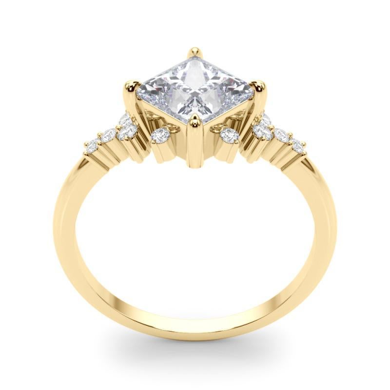 Donna GIA 1,5ct Principessa Cluster Diamond Dewdrop Solitario in oro giallo Anello di diamanti in vendita