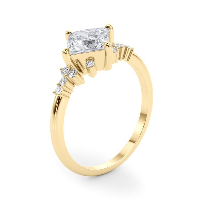 GIA 1,5ct Principessa Cluster Diamond Dewdrop Solitario in oro giallo Anello di diamanti in vendita 1