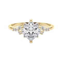 GIA 1.5ct Princess Cluster Diamond Dewdrop Solitaire Yellow Gold Diamond Ring