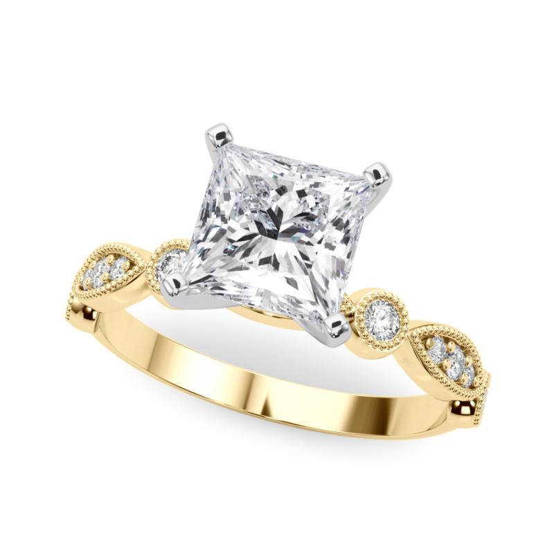 Taglio princess GIA 1,5ct Principessa Marquise e Anello rotondo con castone di diamanti in oro giallo in vendita
