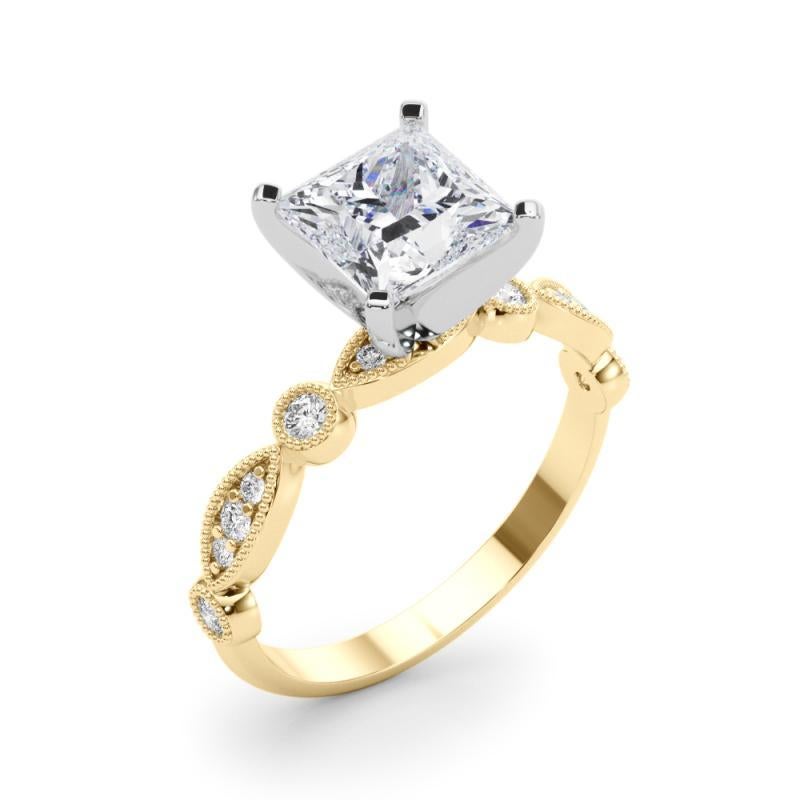 Donna GIA 1,5ct Principessa Marquise e Anello rotondo con castone di diamanti in oro giallo in vendita