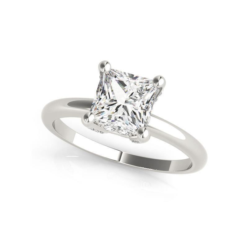 Taille princesse GIA 1.5ct Princesse Solitaire & Halo caché Pave Bague diamant en or blanc 18K en vente